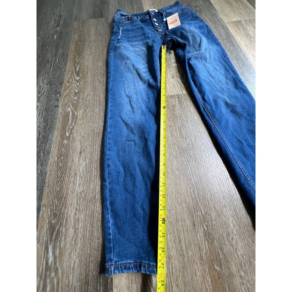 KIRUNDO Skinny Jeans Women Size M Blue High Waist Button Fly Distressed Denim - Picture 5 of 8